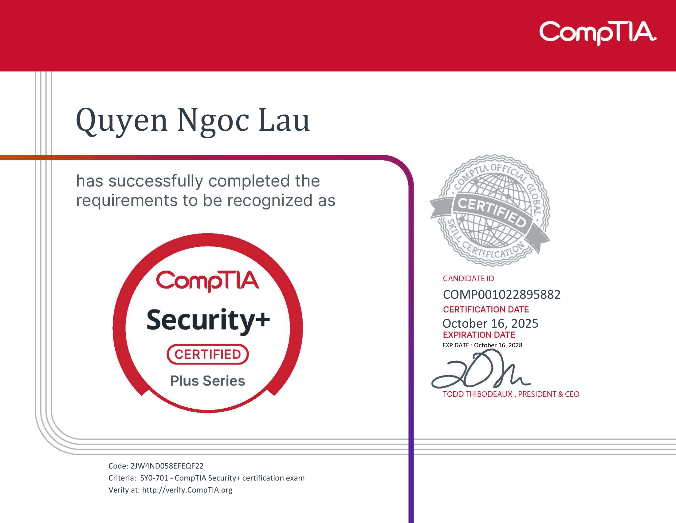 CompTIA Security+ Certificate